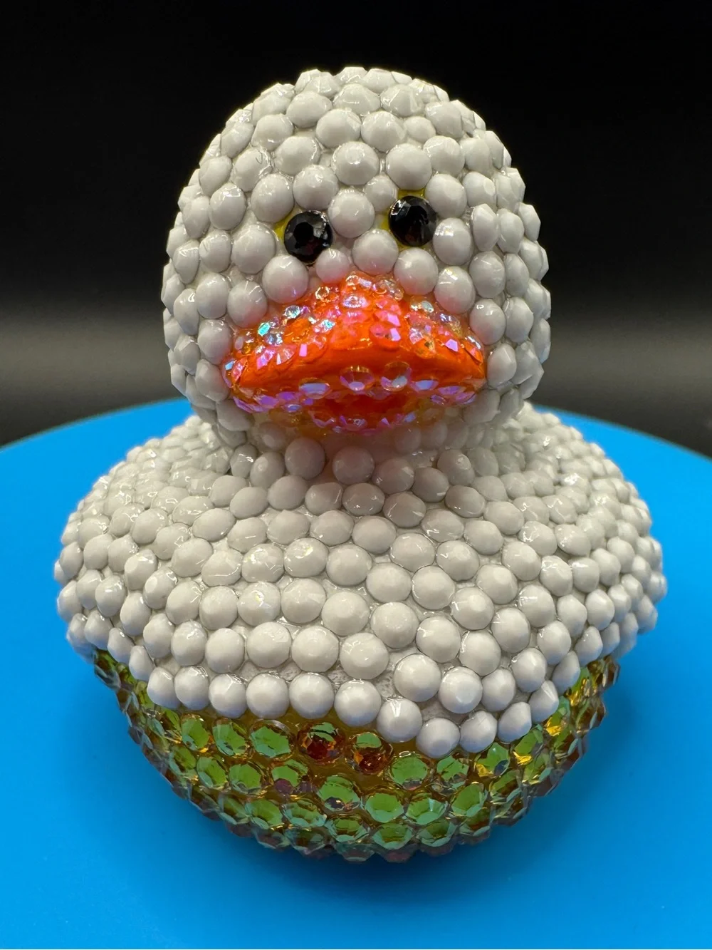Hand Blinged Ghost Rubber Duck White and Orange Beaded Jeep Jewels Halloween